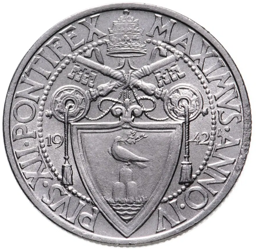 Ватикан 1 лира (lira) 1942, реверс