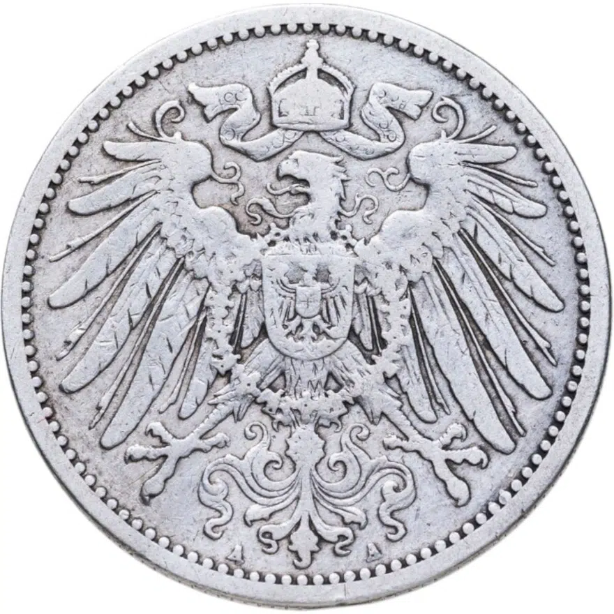 Германия 1 марка (mark) 1891 A  знак монетного двора: "A" - Берлин, реверс