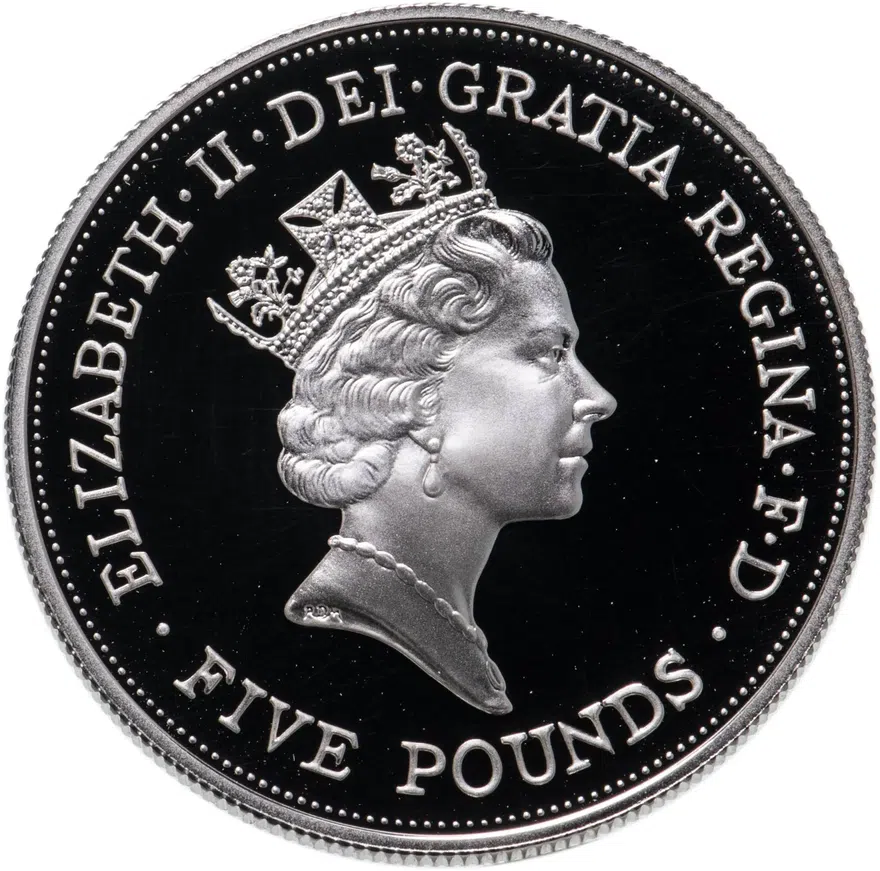 Великобритания 5 фунтов (pounds) 1990  90 лет со дня рождения Королевы - Матери, реверс