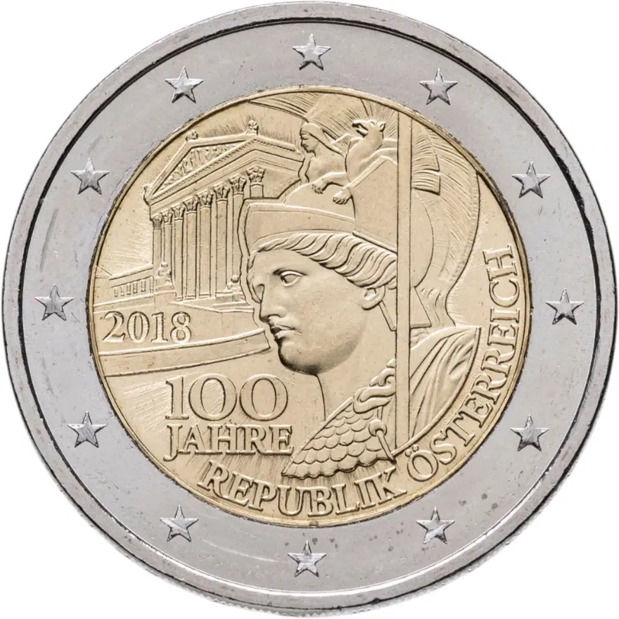 Австрия 2 евро (euro) 2018  100 лет Австрийской Республике