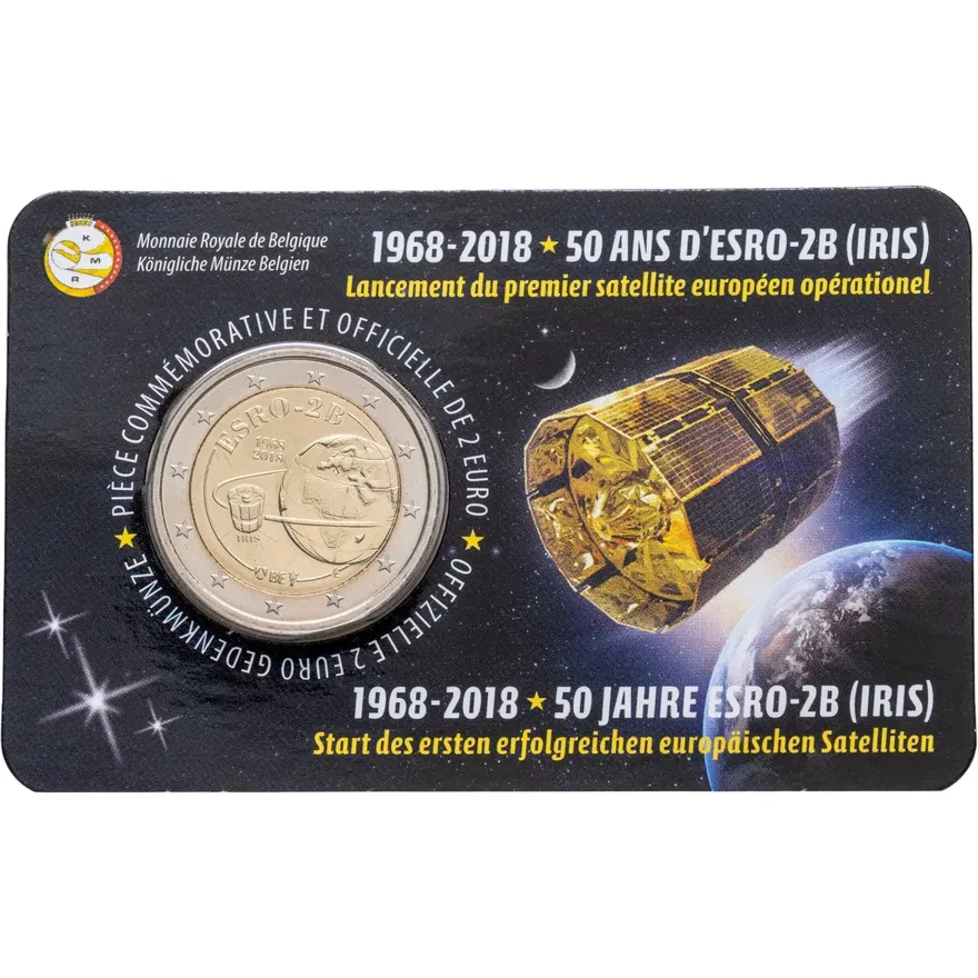 Бельгия 2 евро 2018 "50 лет запуску спутника ESRO-2B" в блистере
