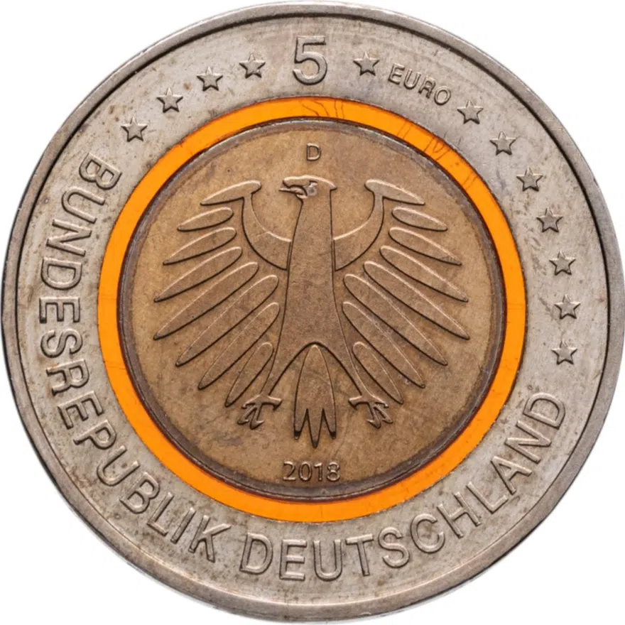 Германия 5 евро (euro) 2018 D Субтропическая зона, реверс