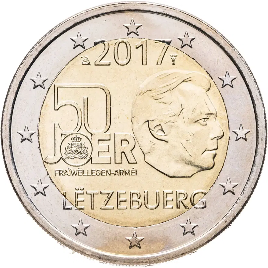 Люксембург 2 евро (euro) 2017 50 лет добровольной воинской службе в Люксембурге