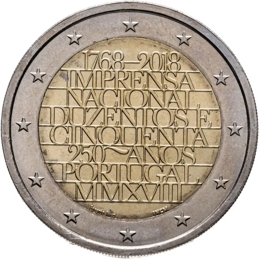 Португалия 2 евро (euro) 2018 250 лет национальной типографии