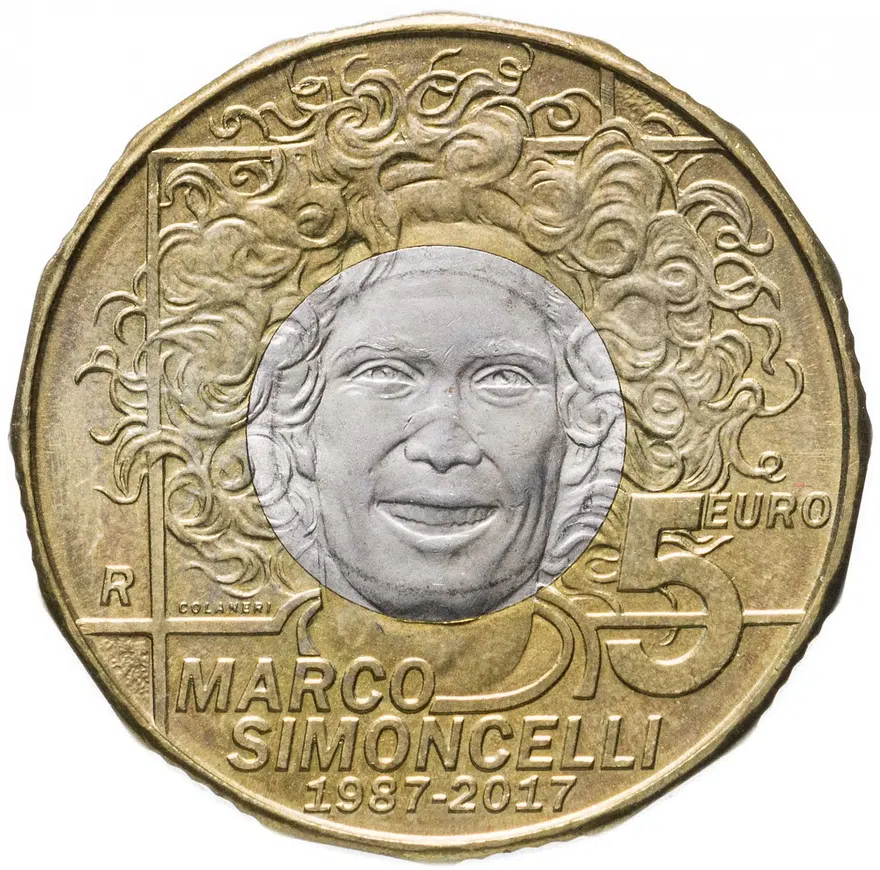 Сан-Марино 5 евро (euro) 2017  30 лет со дня рождения Марко Симончелли, аверс