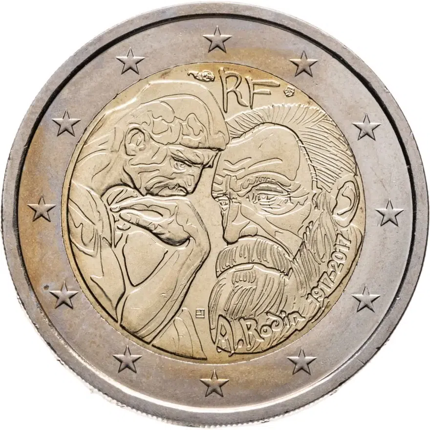 Франция 2 евро 2017 100 лет со дня смерти Огюста Родена, аверс