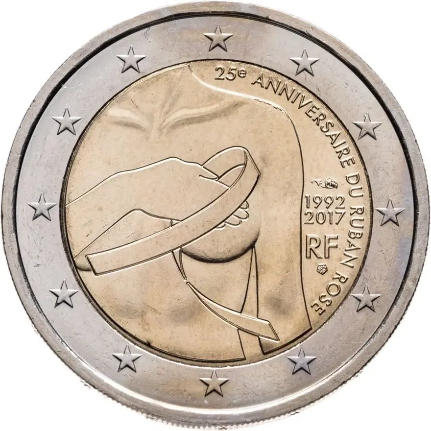 Франция 2 евро (euro) 2017 25 лет Розовой ленте (компания против рака груди)