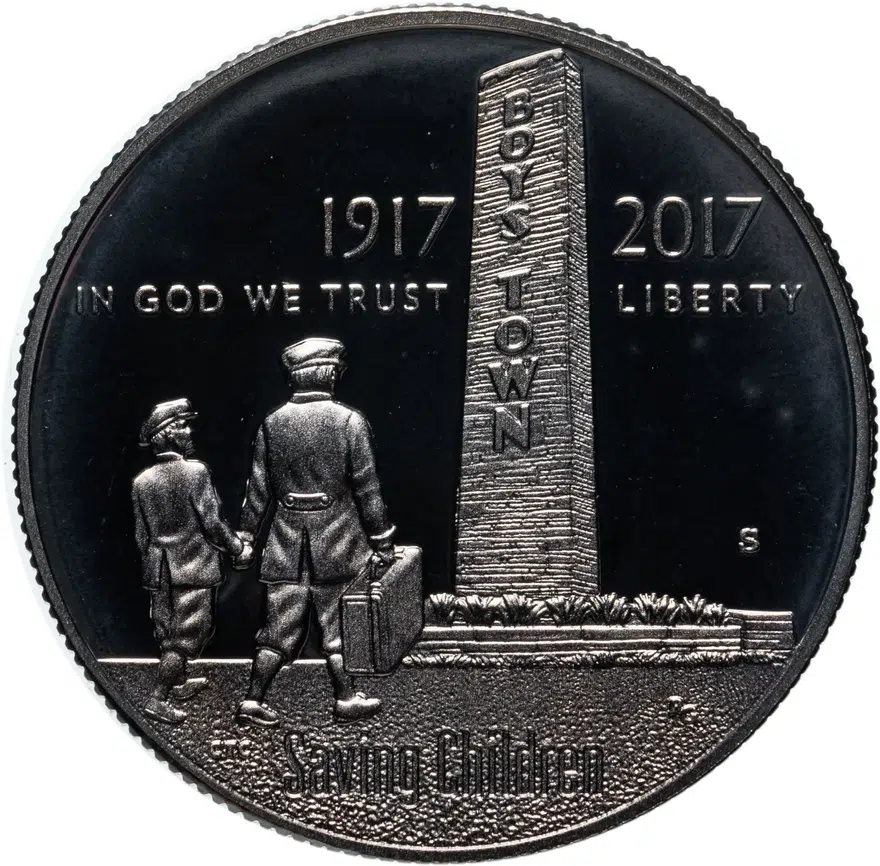 США 50 центов (1/2 доллара, half dollar) 2017 S 100 лет организации "Boys Town" знак монетного двора: "S" - Сан-Франциско, реверс