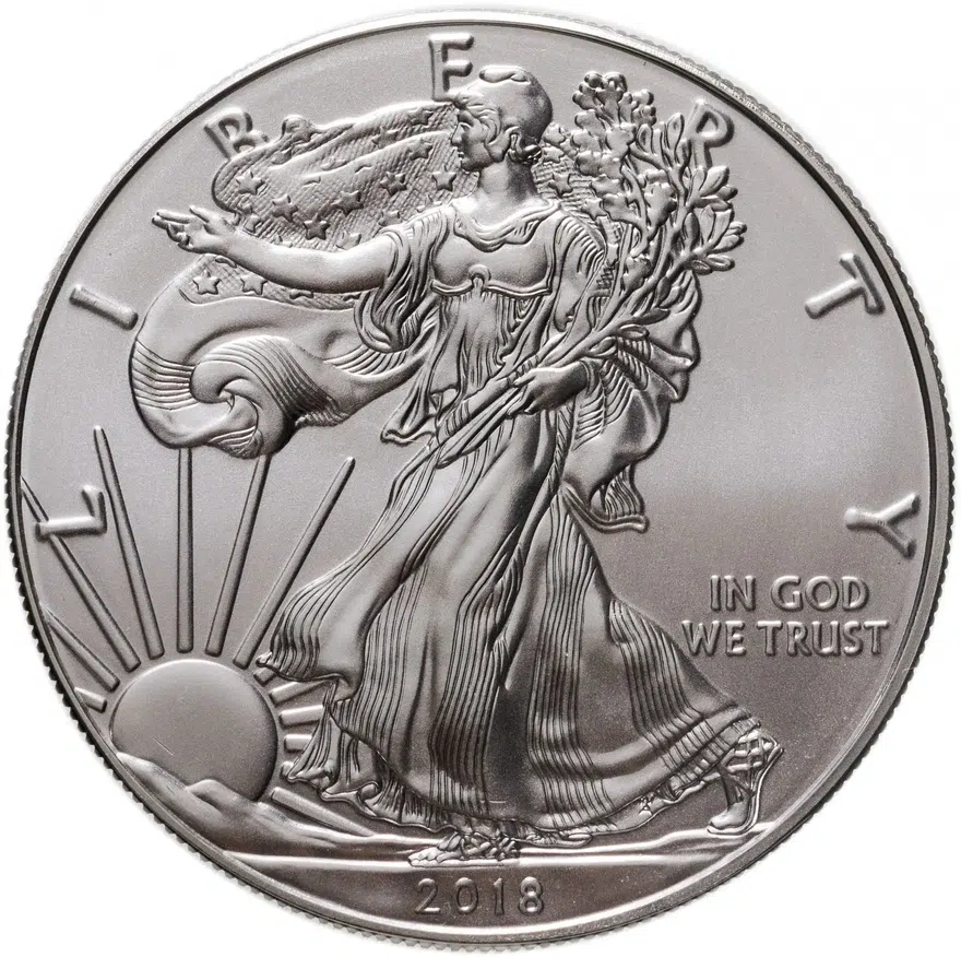 США 1 доллар (dollar) 2018  Американский серебряный орёл - Шагающая Свобода (American Silver Eagle) без обозначения монетного двора, аверс
