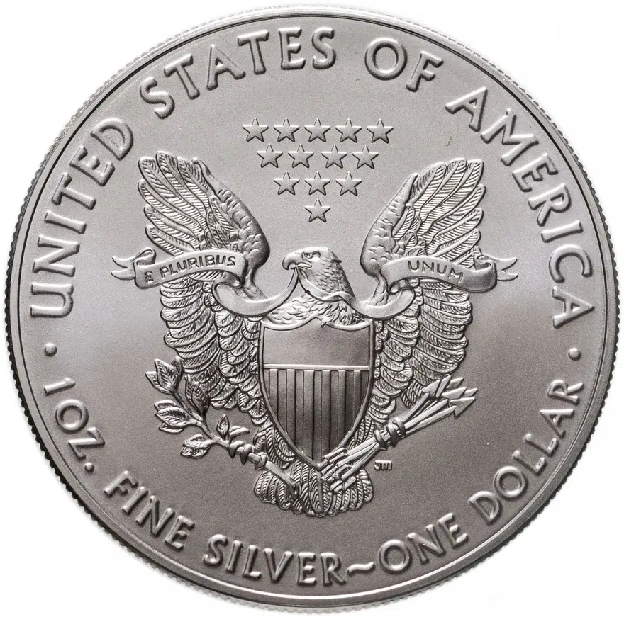 США 1 доллар (dollar) 2018  Американский серебряный орёл - Шагающая Свобода (American Silver Eagle) без обозначения монетного двора, реверс