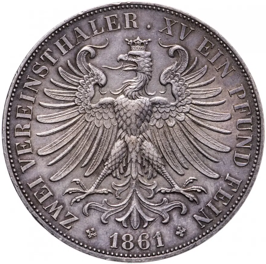 Франкфурт 2 талера (союзных талера, vereinsthaler) 1861, реверс