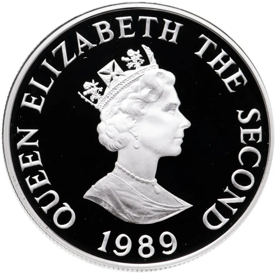 Олдерни 2 фунта (pounds) 1989  Королевский визит серебро, реверс