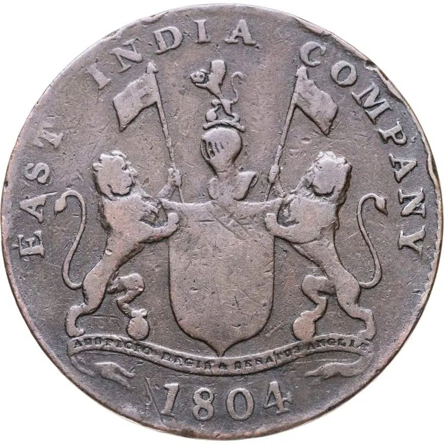 Британская Ост-Индская компания 4 кепинга (keping) 1804, аверс