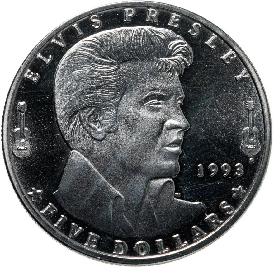 Маршалловы Острова 5 долларов (dollars) 1993  Элвис Пресли