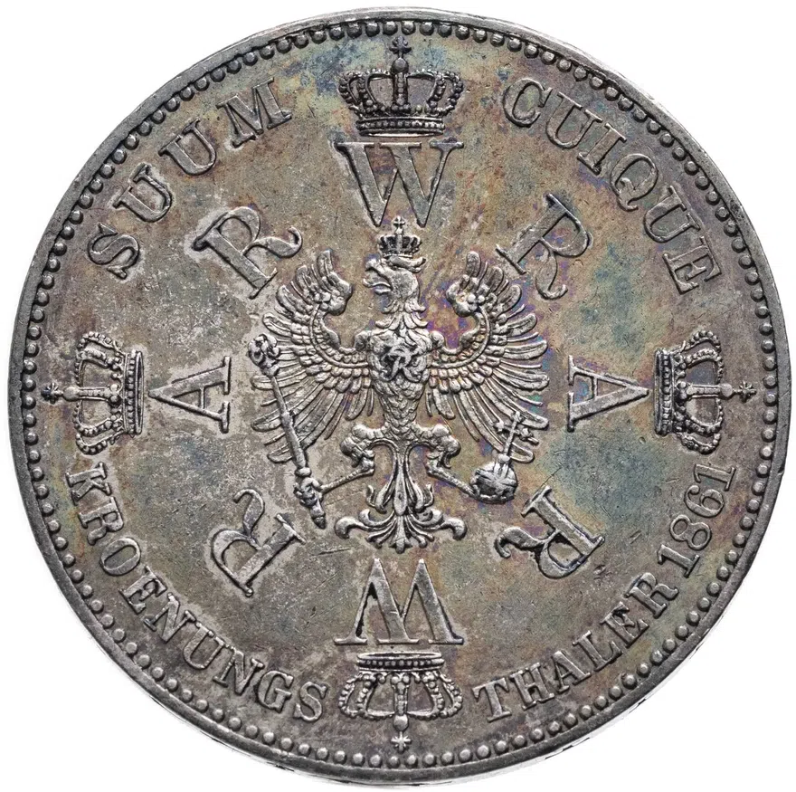 Пруссия 1 союзный талер (vereinstaler) 1861  Коронация Вильгельма I и Августы, реверс