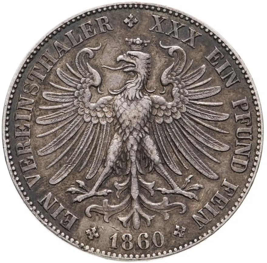 Франкфурт 1 союзный талер (vereinstaler) 1860, реверс