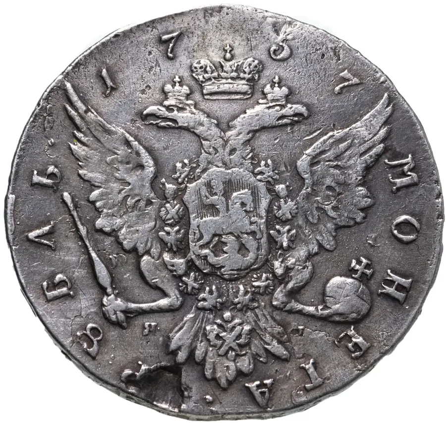 1 рубль 1757 СПБ-ЯI  портрет работы Ж. Дасье, реверс