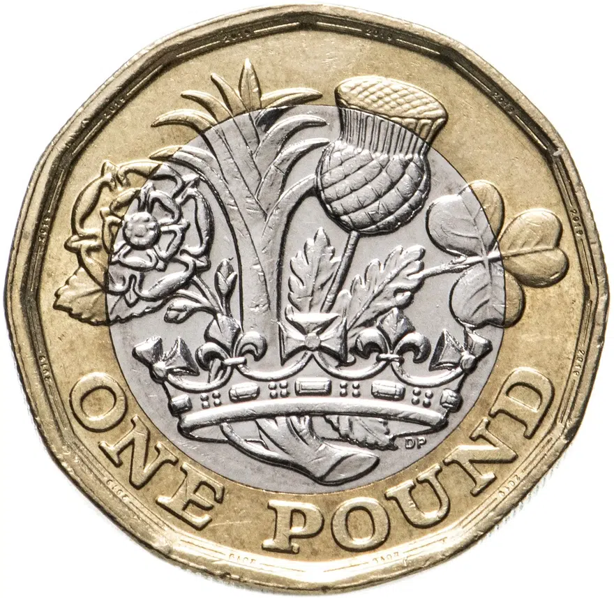 Великобритания 1 pound (фунт) 2019 новый (12-ти угольный), аверс