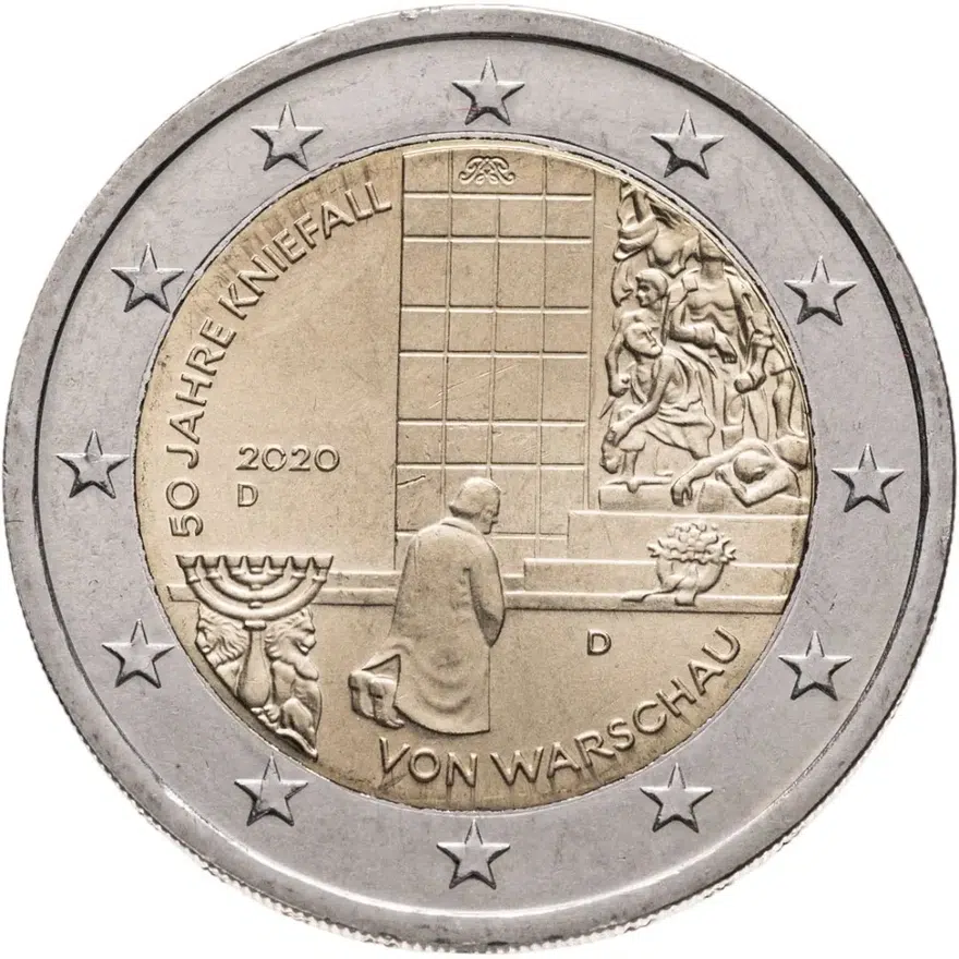 Германия 2 евро (euro) 2020 D "50 лет коленопреклонению в Варшаве", аверс