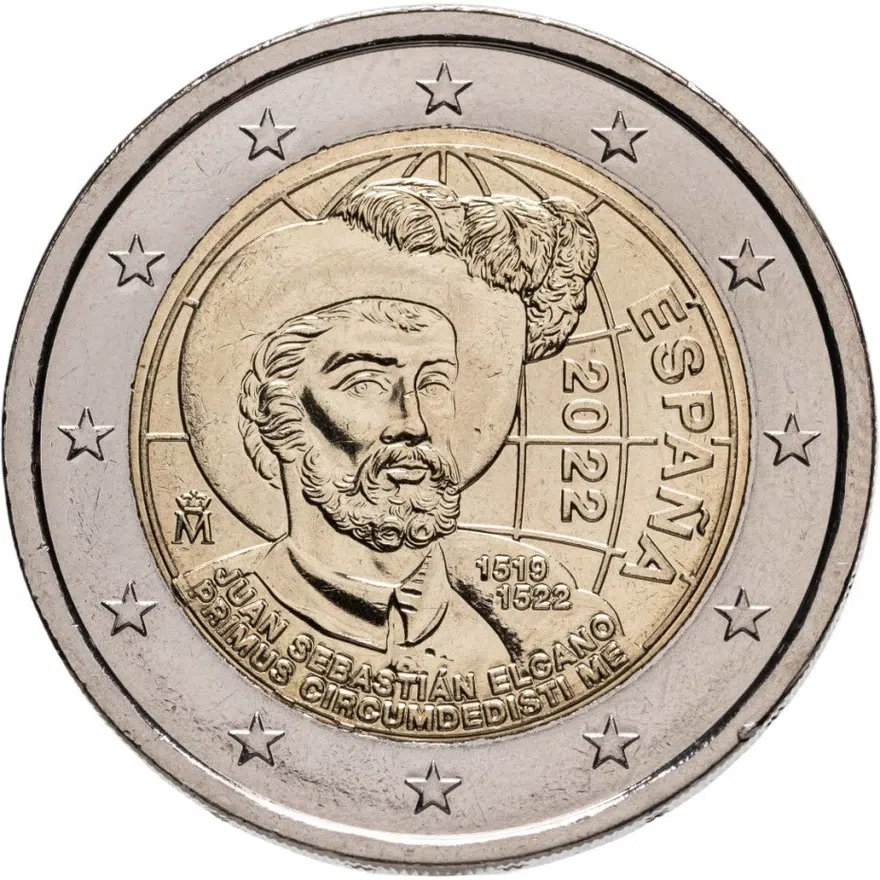 Испания 2 евро 2022 "Хуан Себастьян Элькано", аверс