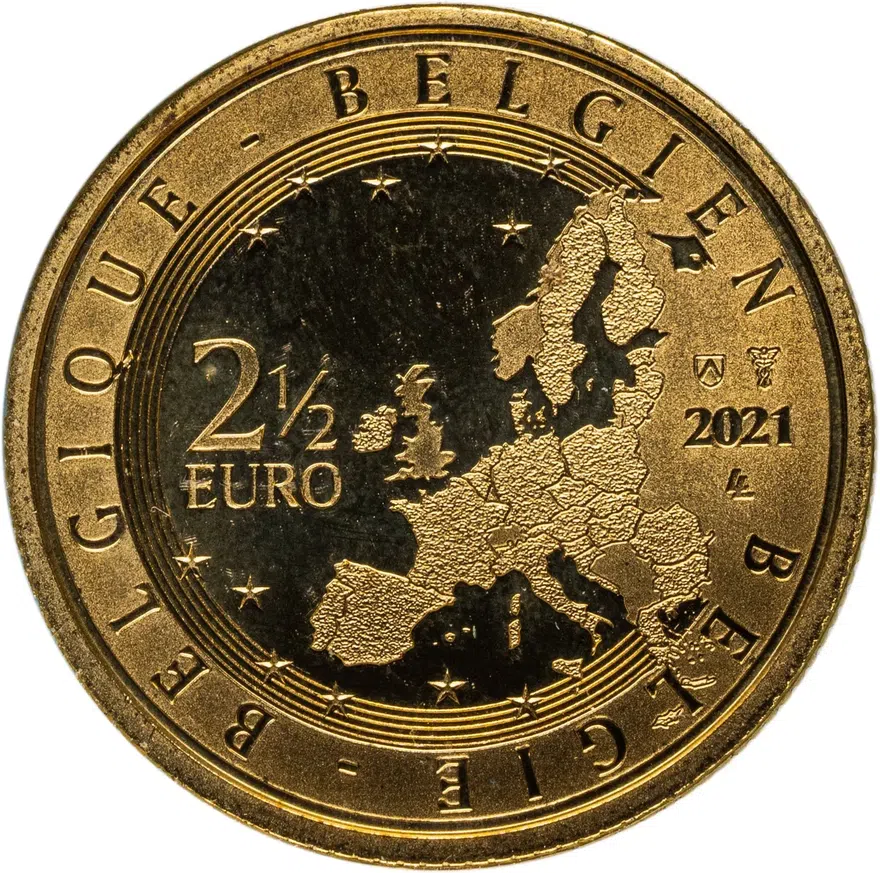 Бельгия 2 1/2 евро (euro) 2021 Чемпионат Европы по футболу UEFA EURO 2020 в сувенирном блистере, реверс