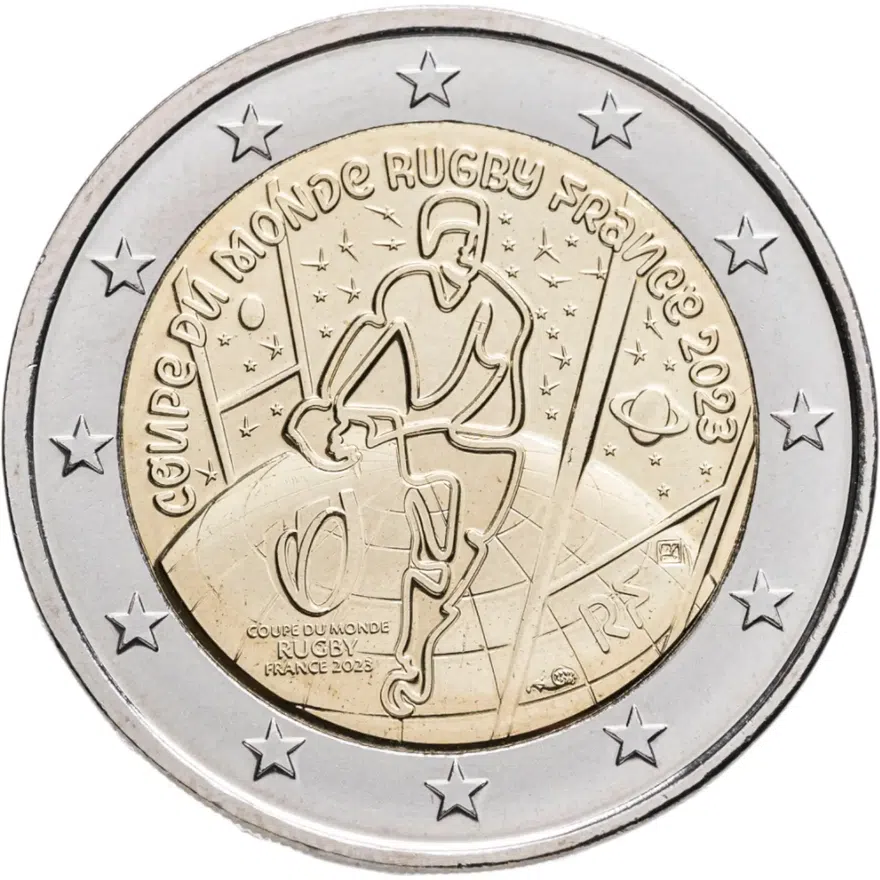 Франция 2 евро (euro) 2023 "Чемпионат мира по регби 2023 во Франции", реверс