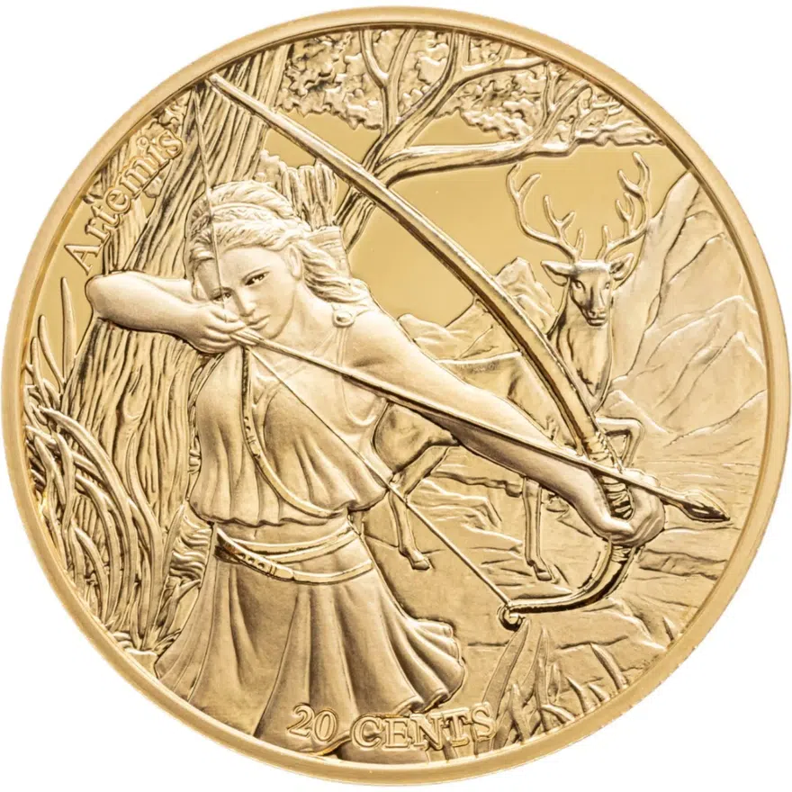 Самоа 20 центов (cents) 2022 BUNC 12 Олимпийских богов в зодиаке - Артемида и Стрелец