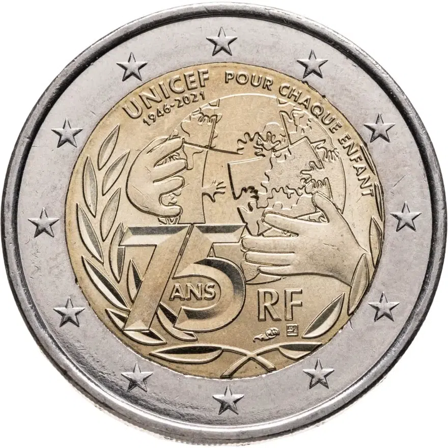 Франция 2 евро (euro) 2021 75 лет ЮНИСЕФ