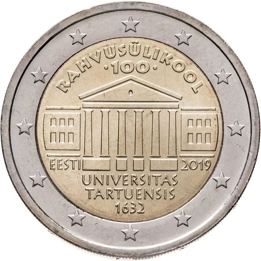 Эстония 2 евро (euro) 2019 100 лет преподаванию на эстонском языке в Тартуском университете, аверс