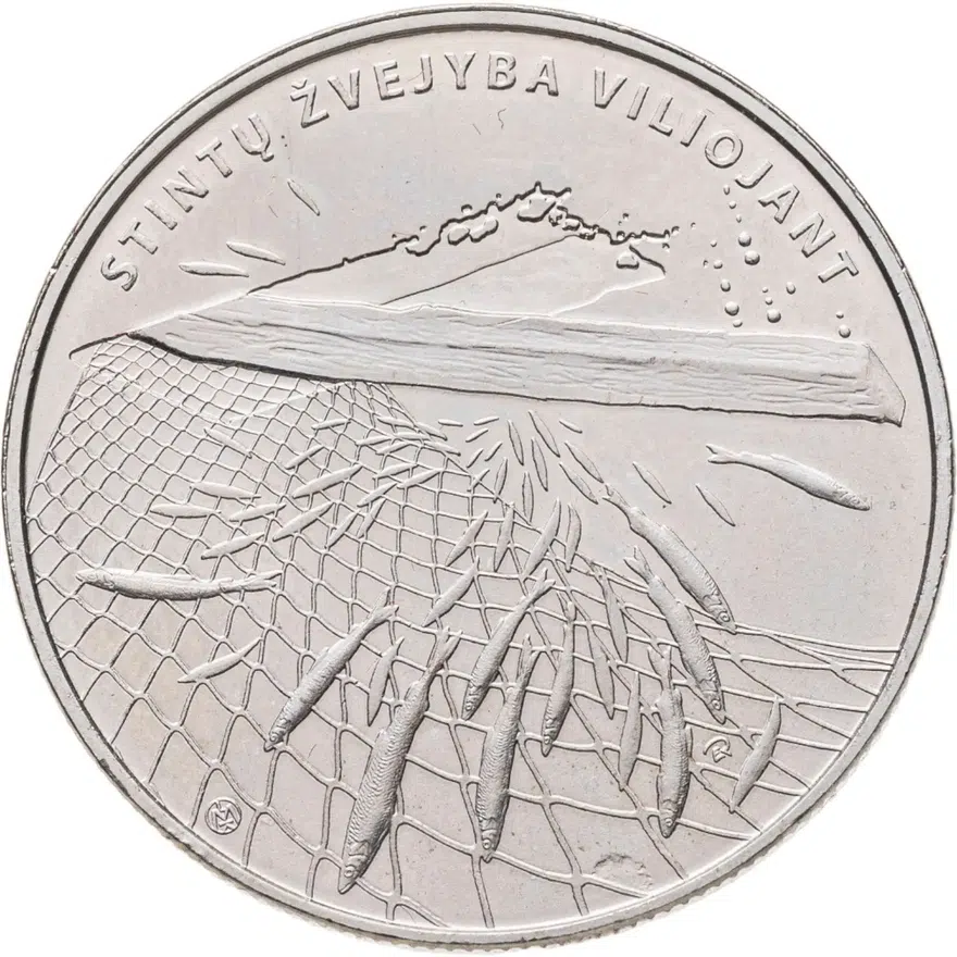 Литва 1,5 евро 2019   Ловля корюшки, реверс