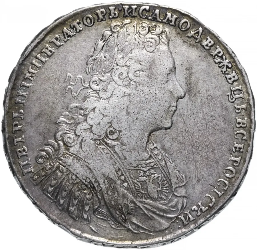 1 рубль 1729    тип 1728 года, с двумя лентами в волосах, со звездой на груди