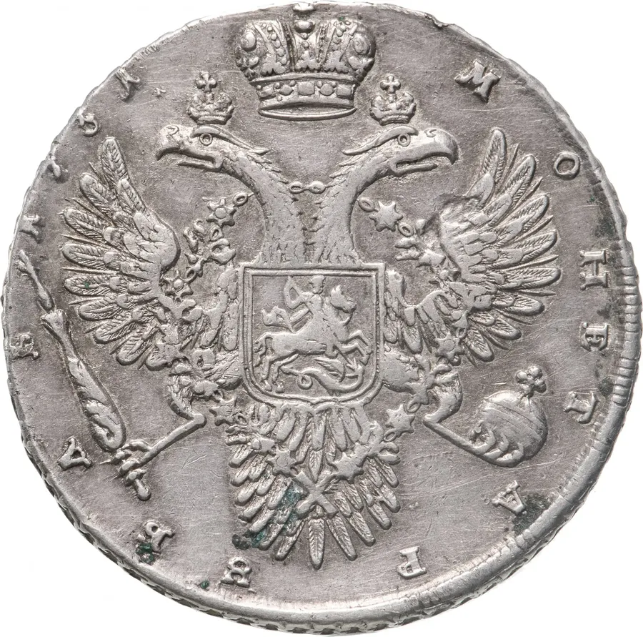 1 рубль 1731    с брошью на груди, крест державы узорчатый, реверс
