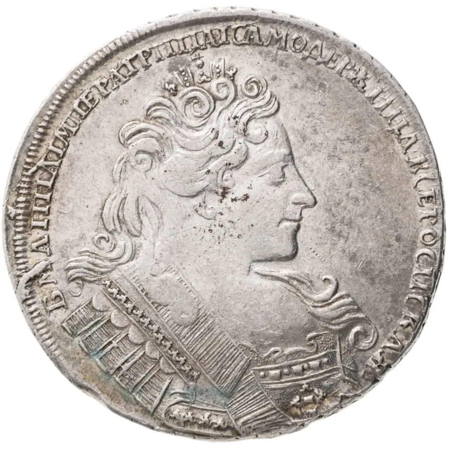 1 рубль 1732 крест державы простой, точки разделяют надпись реверса