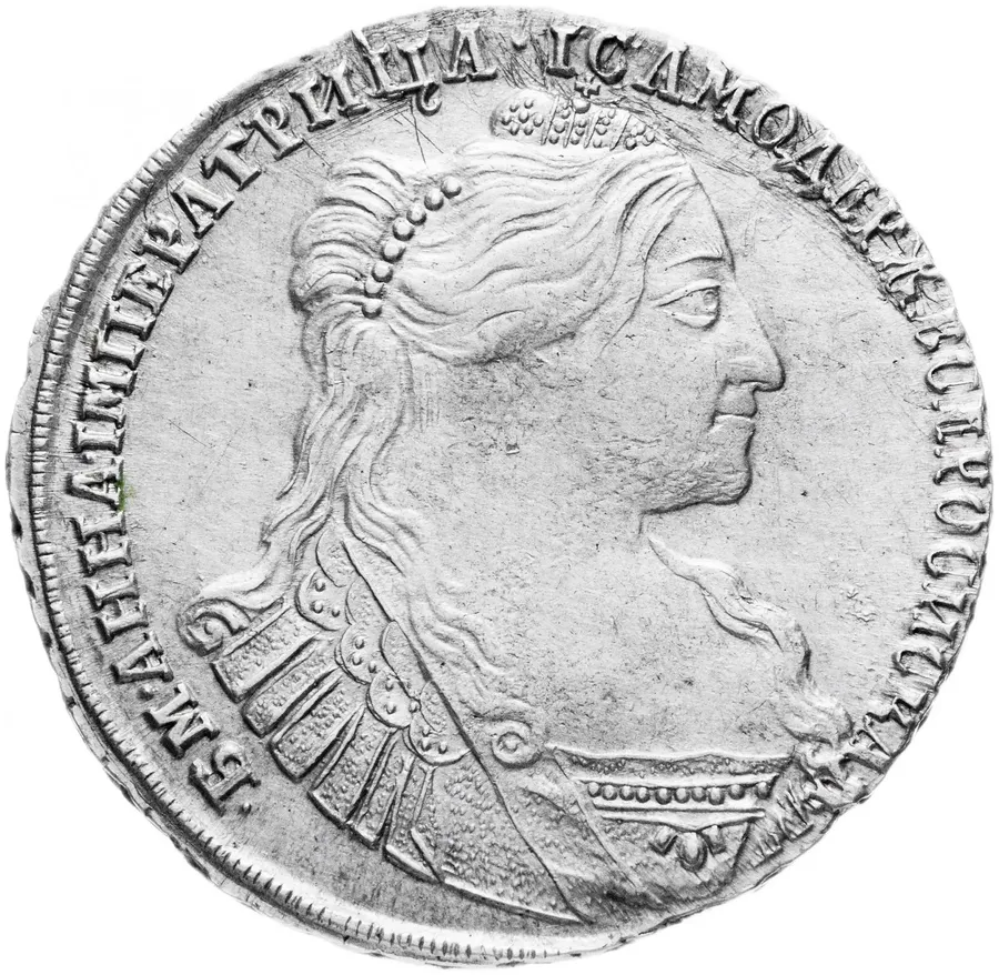 Полтина 1734    тип 1735 года, с кулоном на груди, крест державы простой