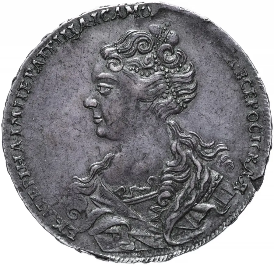 1 рубль 1726    московский тип, портрет влево, хвост орла узкий, реверс