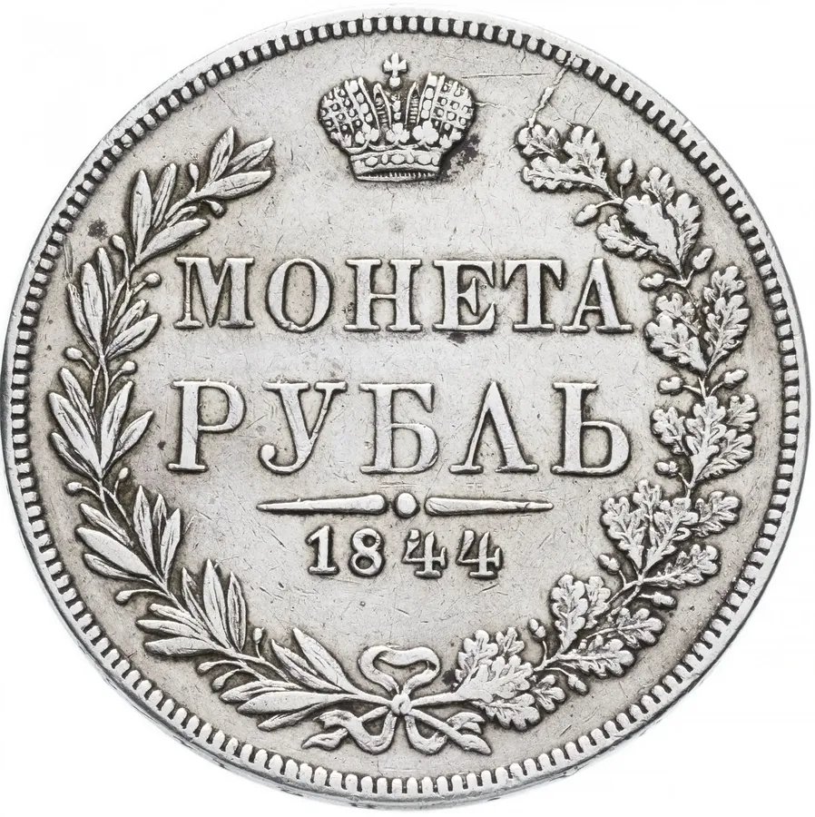 1 рубль 1844 MW   хвост орла прямой, Биткин 418 (R), аверс