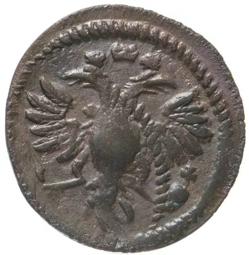 полушка 1721 без обозначения монетного двора, год цифрами, реверс