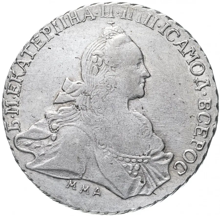 1 рубль 1768 ММД-EI   узкий портрет грубого рисунка в слабе ННР с сертификатом, аверс