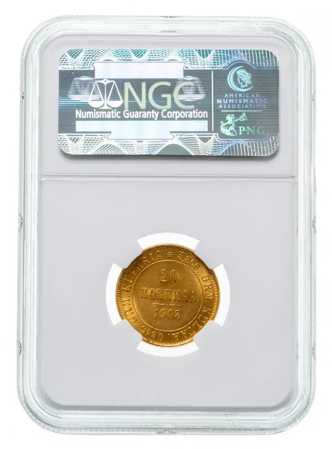 20 марок 1903 L в слабе NGC, реверс
