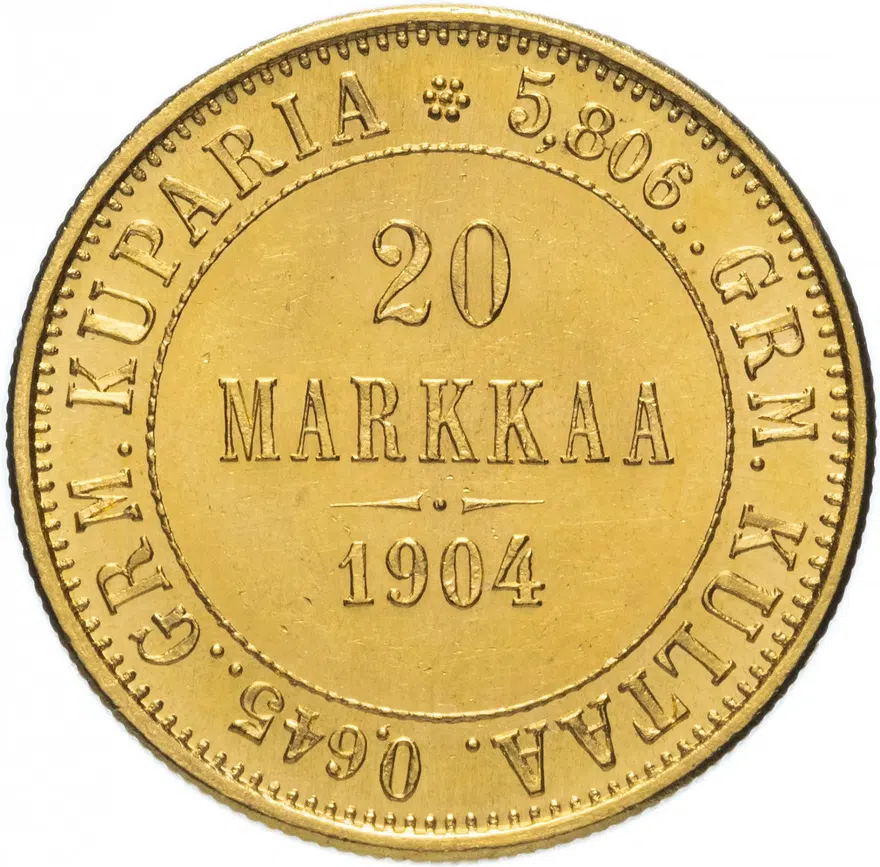 20 марок 1904 L для Финляндии, реверс