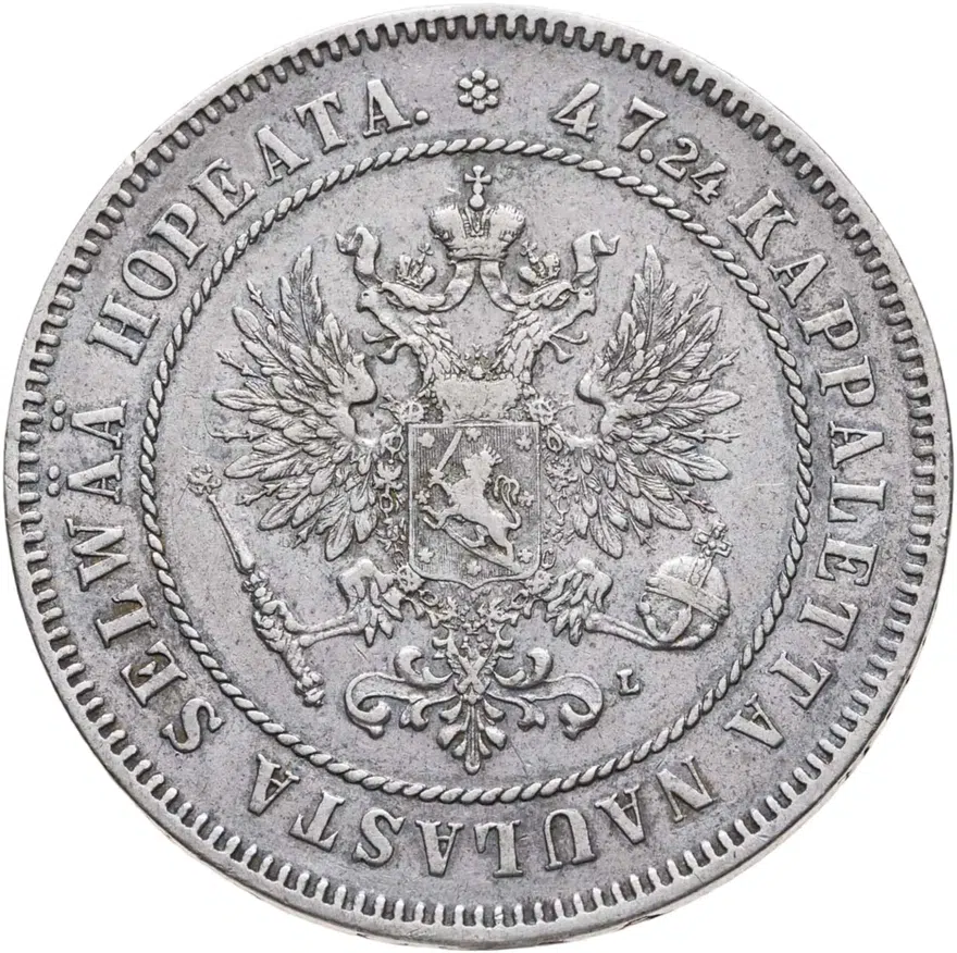 2 марки 1906 L, монета для Финляндии, реверс