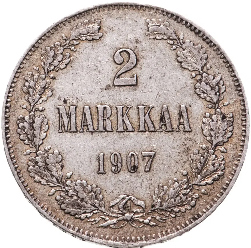 2 марки 1907 L, монета для Финляндии
