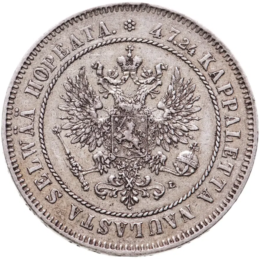 2 марки 1907 L, монета для Финляндии, реверс