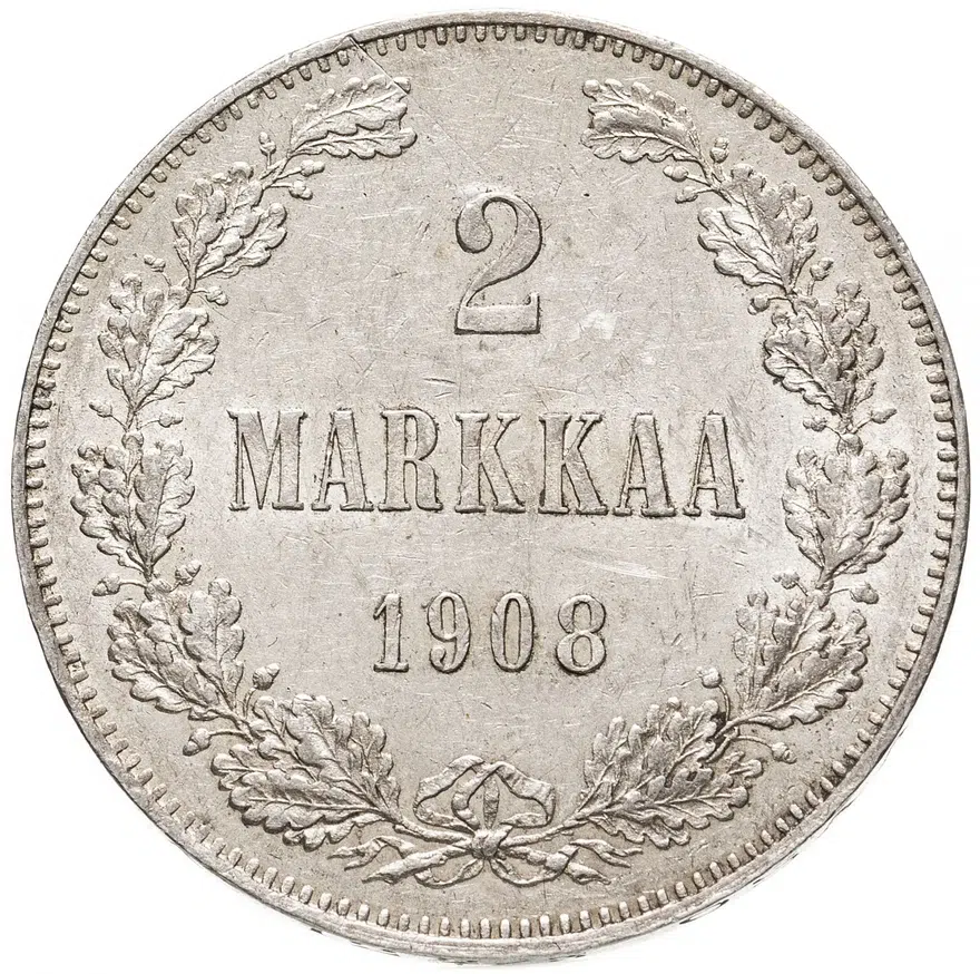 2 марки 1908 L, монета для Финляндии, аверс