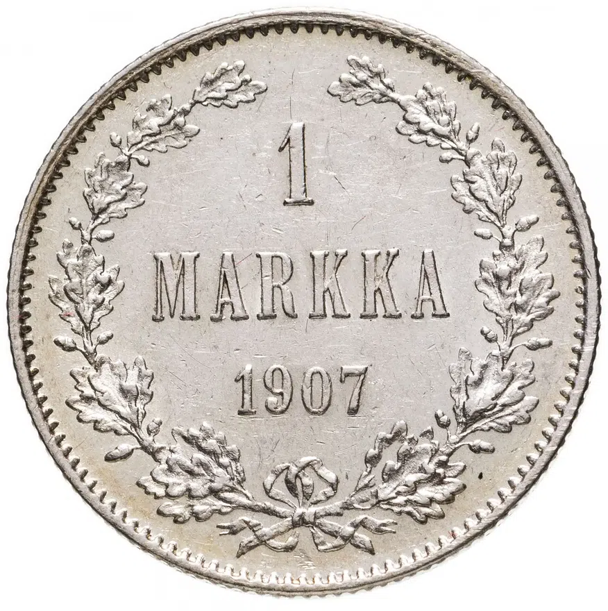 1 марка 1907 L, монета для Финляндии