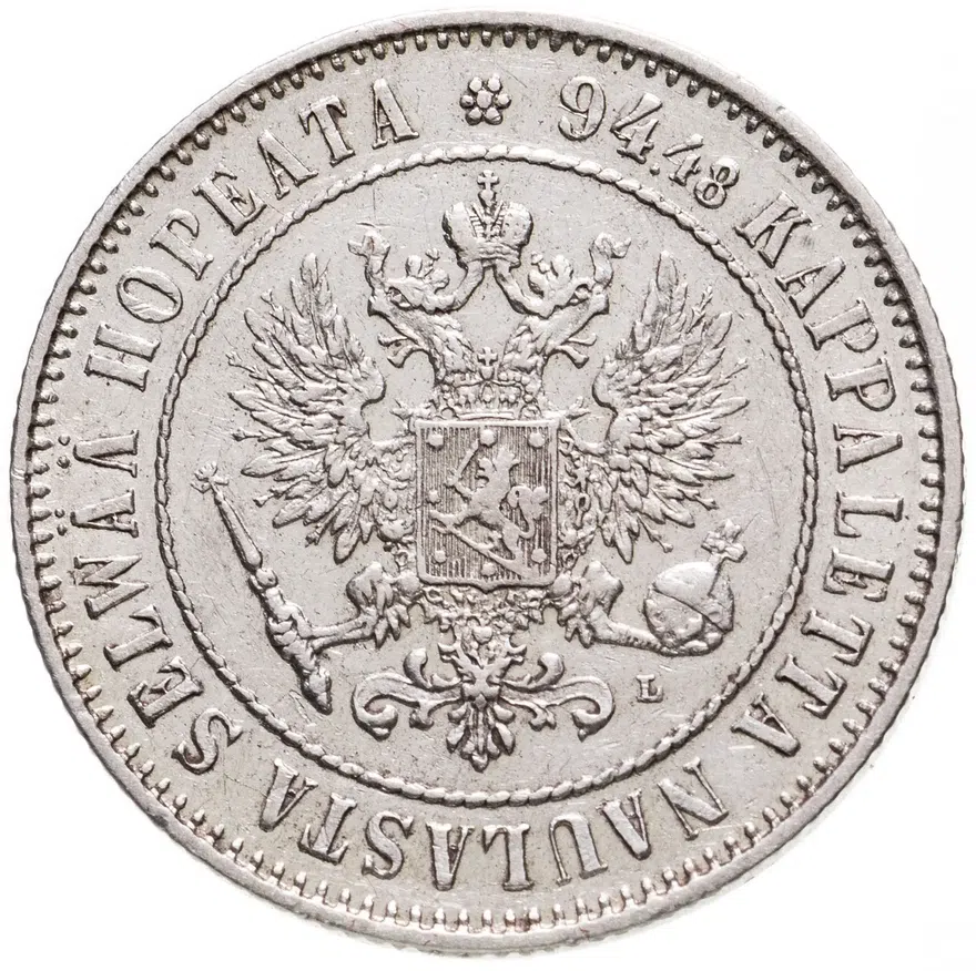 1 марка 1908 L, для Финляндии, реверс