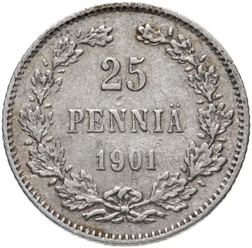 25 пенни 1901 L, монета для Финляндии