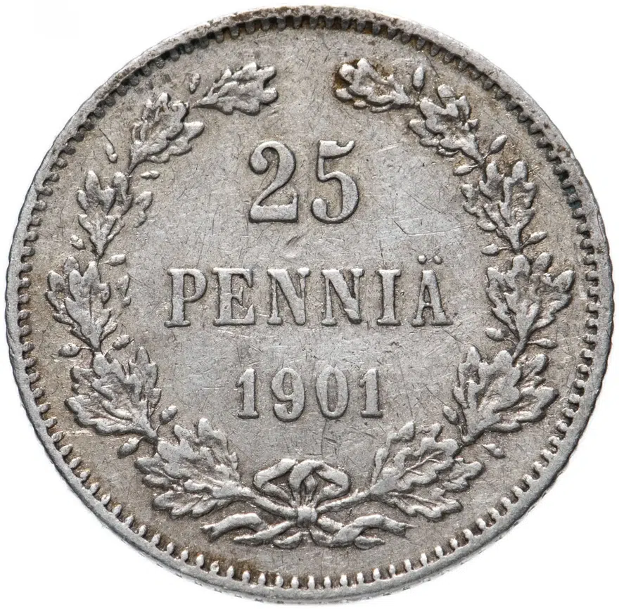 25 пенни 1901 L, монета для Финляндии, реверс
