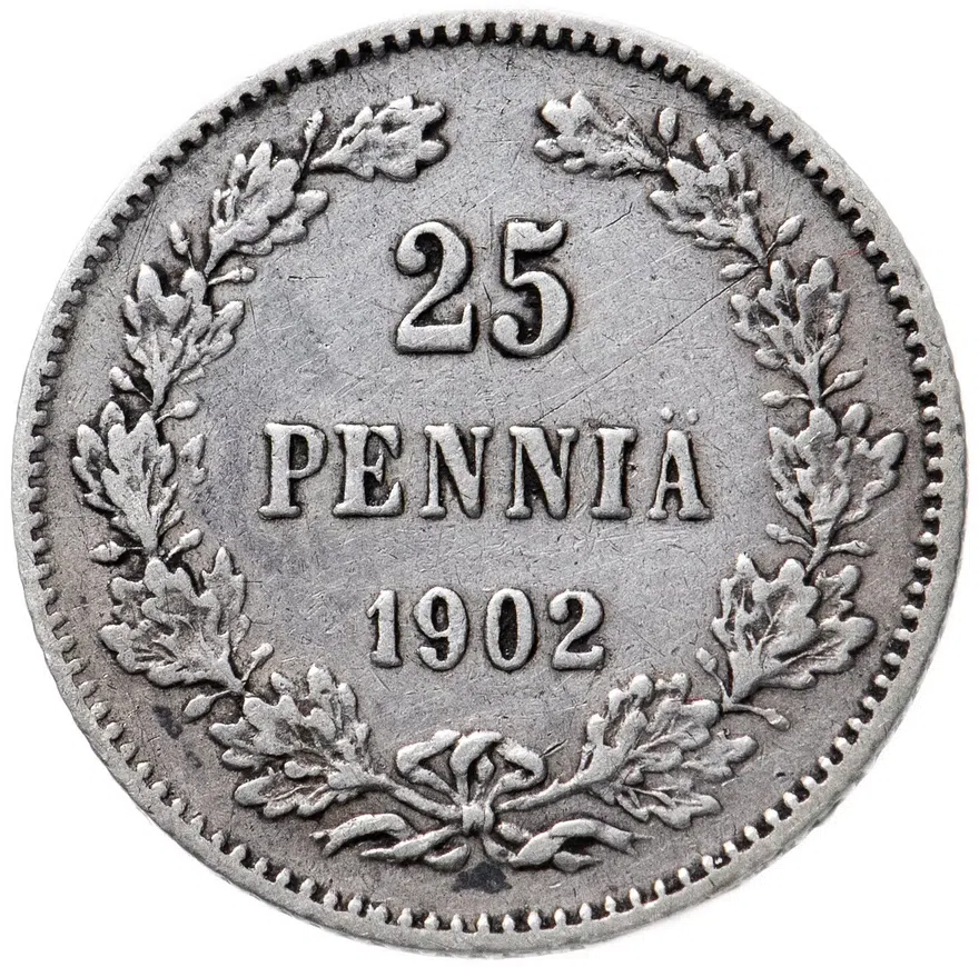 25 пенни 1902 L, монета для Финляндии, реверс