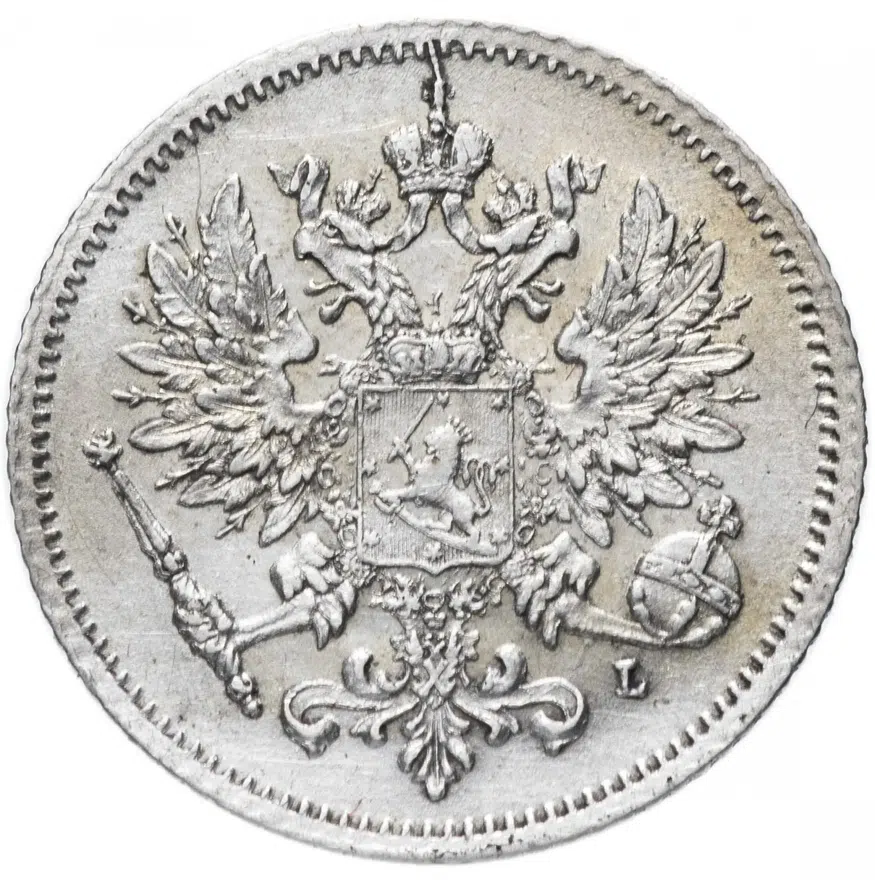 25 пенни (pennia) 1907 L Российская Финляндия, реверс